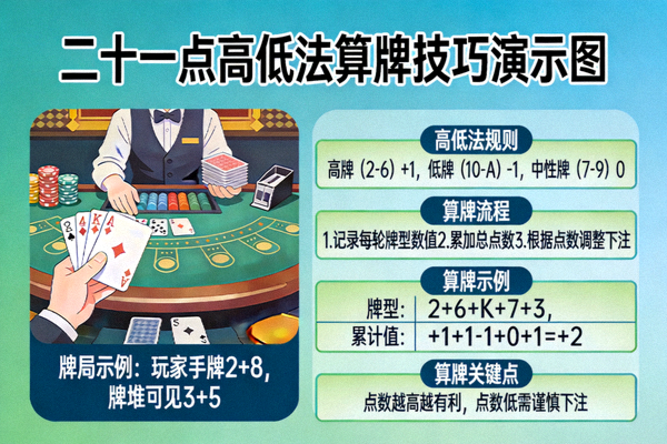 二十一点基础策略决策表示意图，展示不同手牌与庄家明牌组合下的最优操作选择