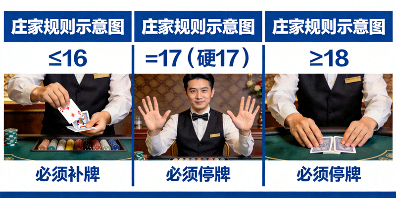 庄家规则示意图，展示庄家在不同点数下的强制行为